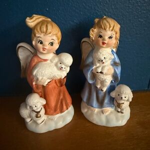 Lefton Angel Figurines with Lambs